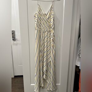 Striped Yellow and Blue Wrap Dress